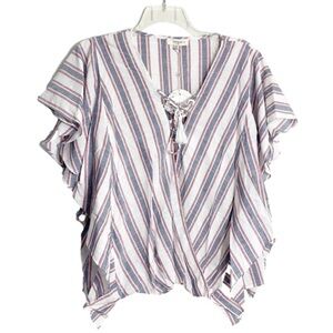 UMGEE Boho Beachy Striped Lace Up Tassel Tie Wrap Top Size 2XL NWT